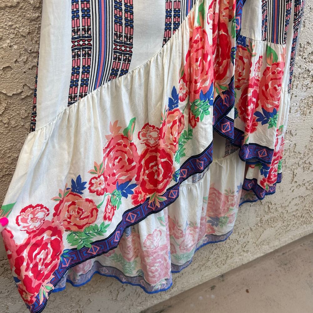 Flying Tomato White Floral High-Low Maxi Skirt with Purple Trim - Picture 3 of 5